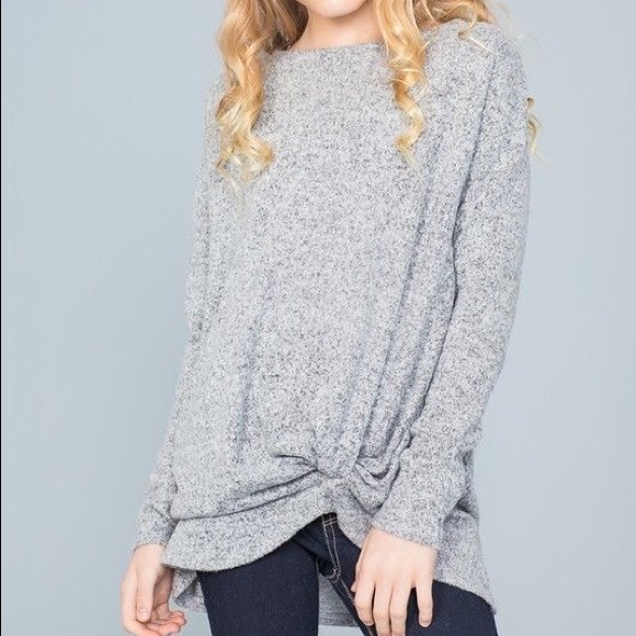 Girls’ Long sleeve Front knit, Heather gray top - Picture 3 of 3